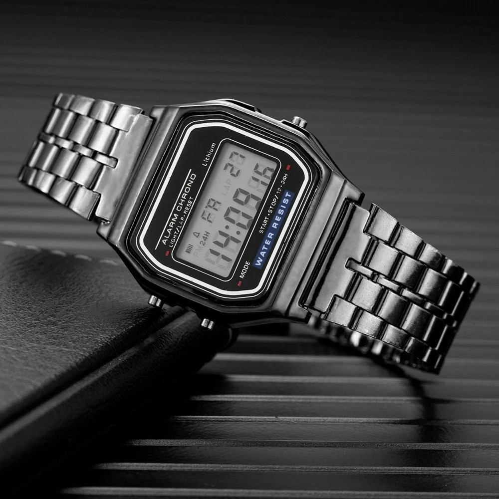 Luxury LED Digital Watch for Men Stainless Steel Wristwatch Simple Business