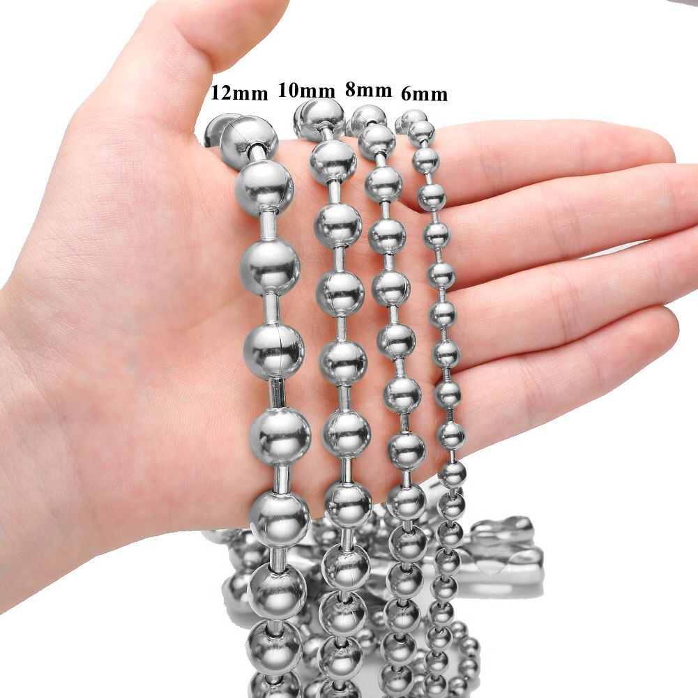 6/8/10/12mm Men’s 316L Stainless Steel Ball Beads Chain Necklace 16inch-40inch