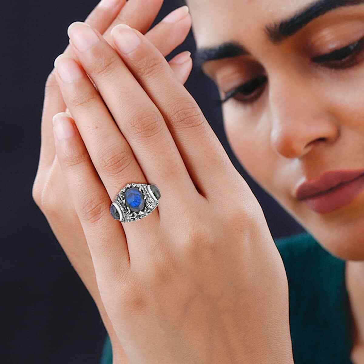 AMAZING!! 9.00ctw Bali Legacy Malagasy Labradorite Ring Sterling Silver Size 6
