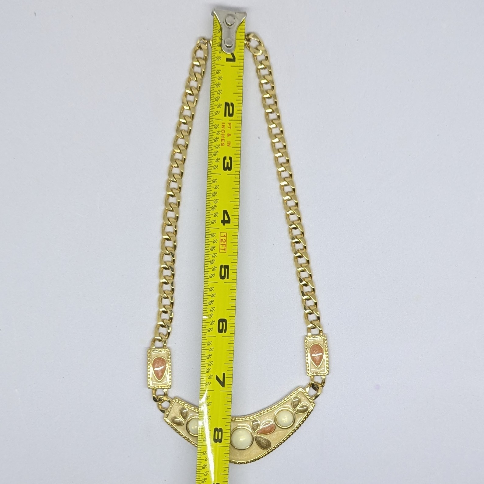Vintage Trifari Black & Cream Enamel Collar 16” Necklace Gold Tone