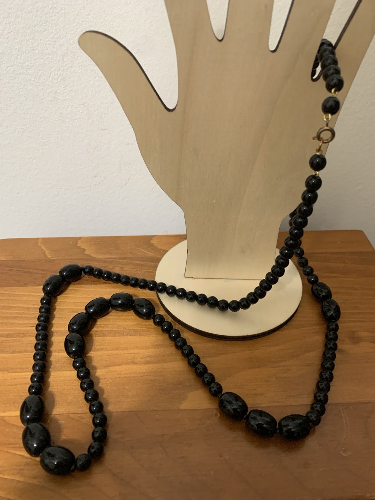 Vintage Black Onyx. In a 34”Strand, Prayer Bead Necklace. With circle closure.