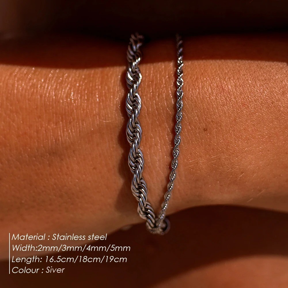 Simple Silver Twist Chain Bracelet Hip Hop Jewelry Adjustable Party Accessories