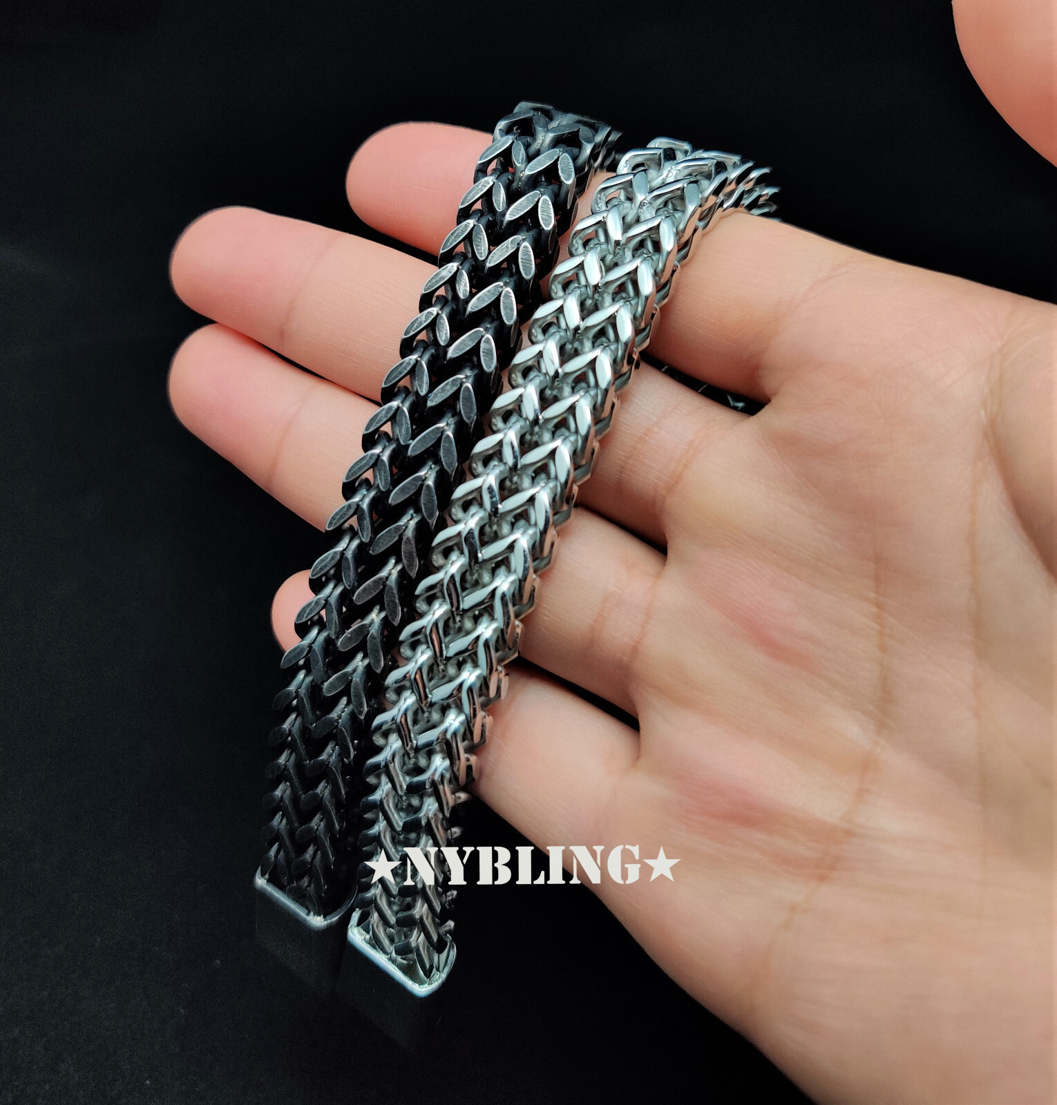 Stainless Steel Bracelet Meshed Woven Curb Chain Cuban Link Wristband Men Women