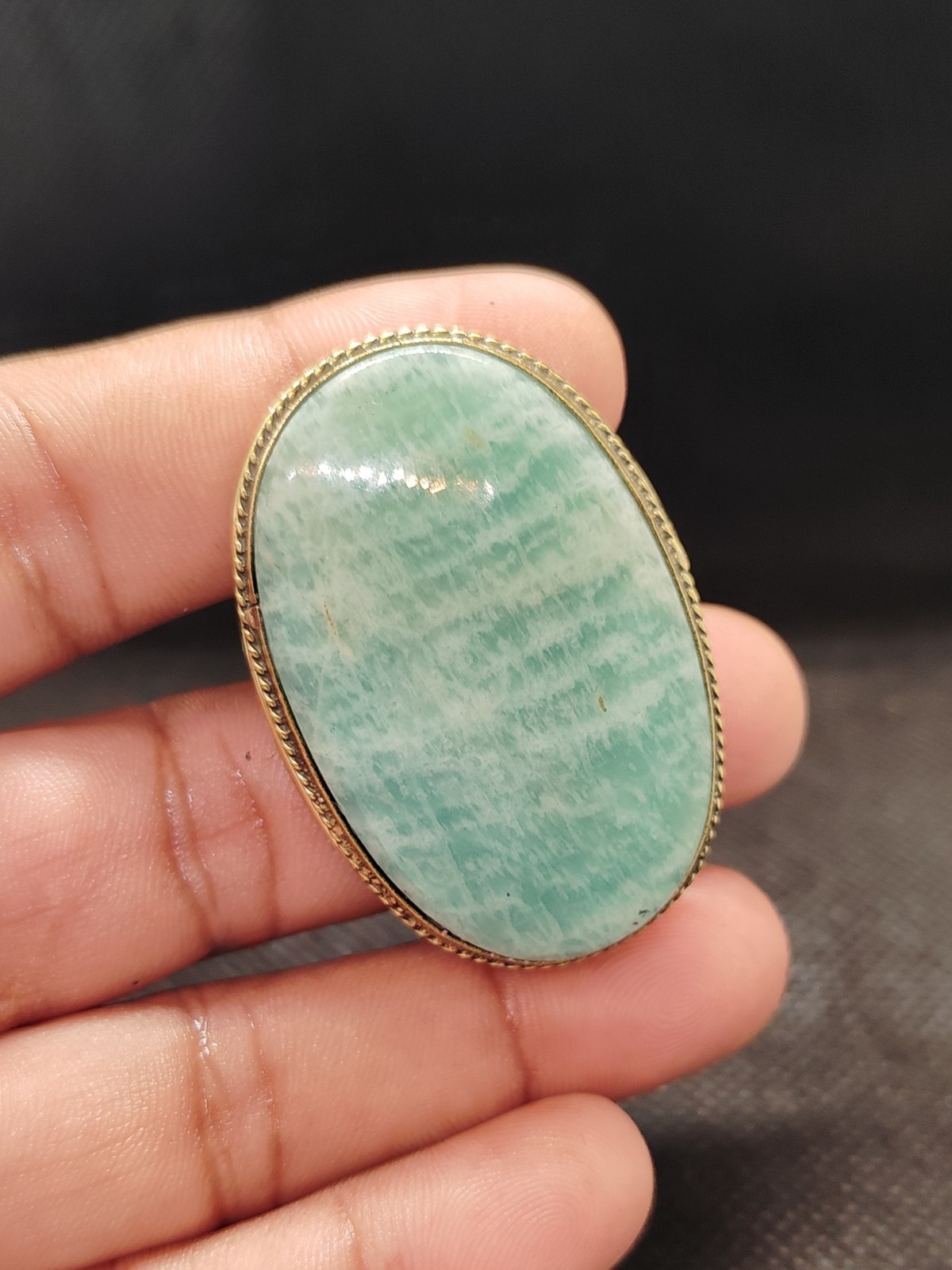 Natural Amazonite Brass Frame Groove Cabochon – Green Gemstone Jewellery Making