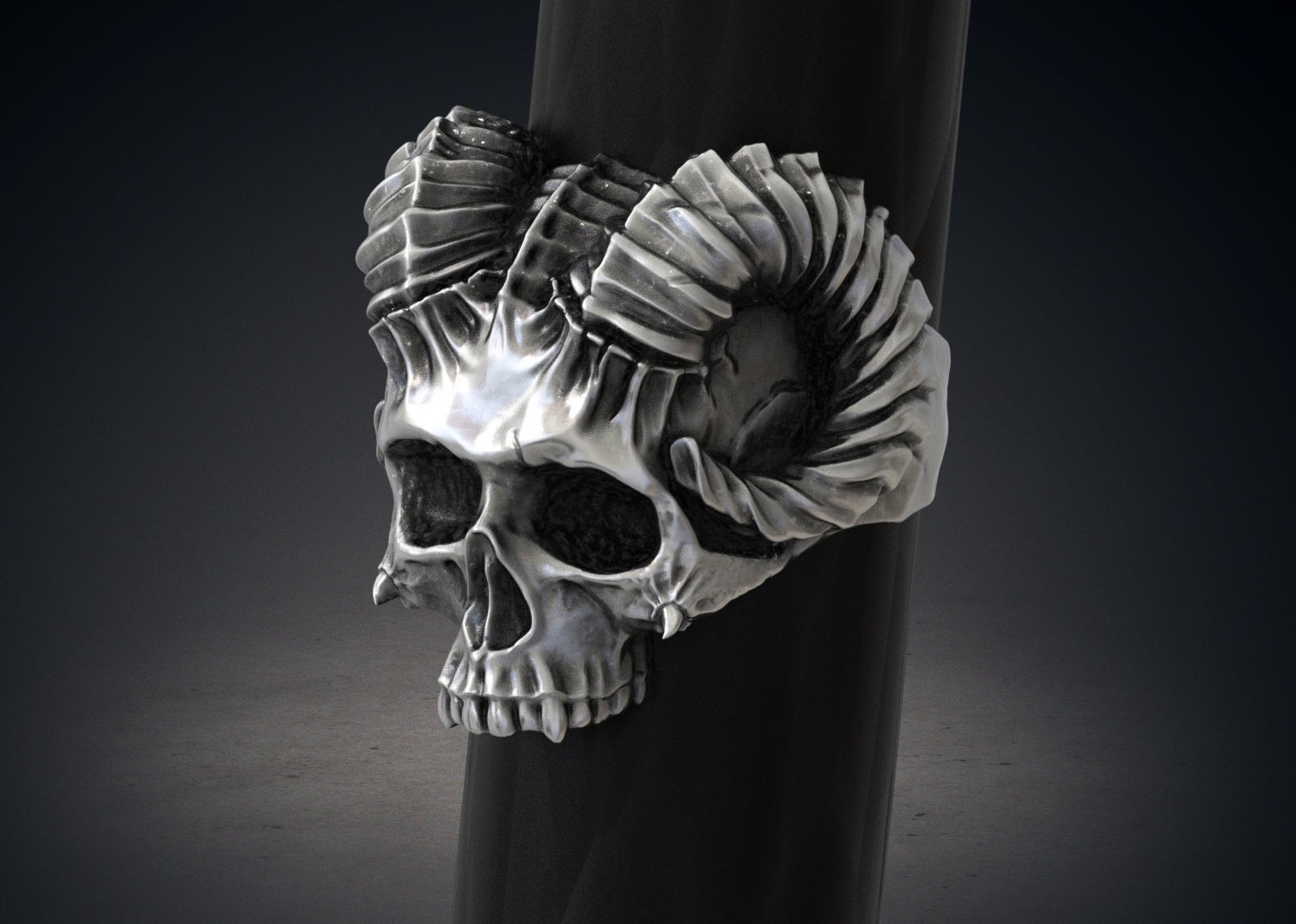 Oxidized Men’s Skull Horned Demon Gothic Punk 925Sterling Silver Statement Rings