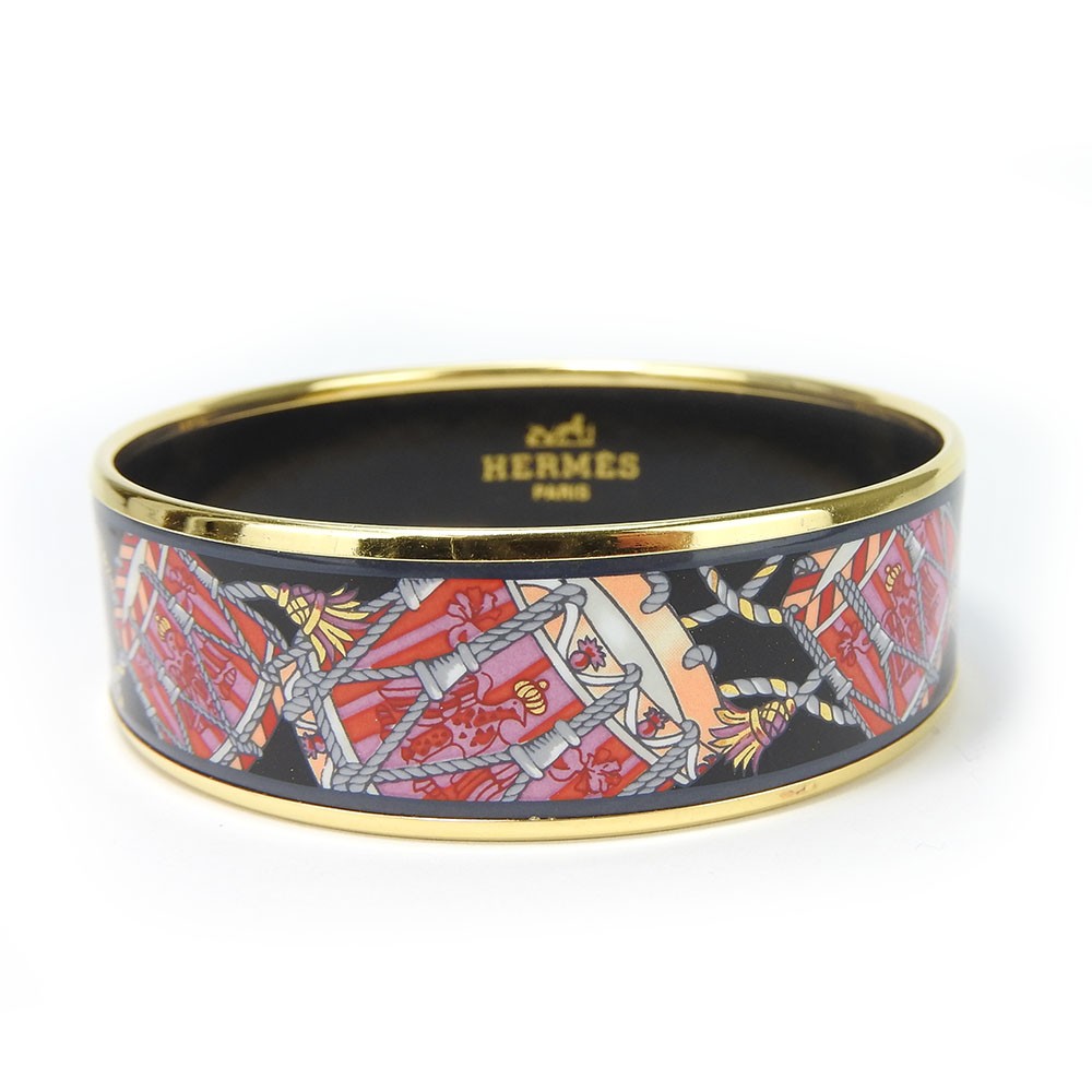 USED HERMES bracelet Emilel GM metal 36.3g multicolor black drum