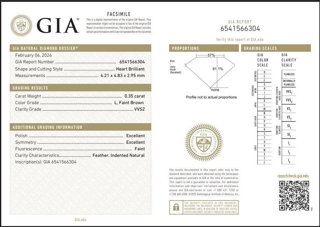 0.35 Ct GIA Certified 100% Natural Diamond L Faint Brown/ VVS Clarity Heart 4 MM