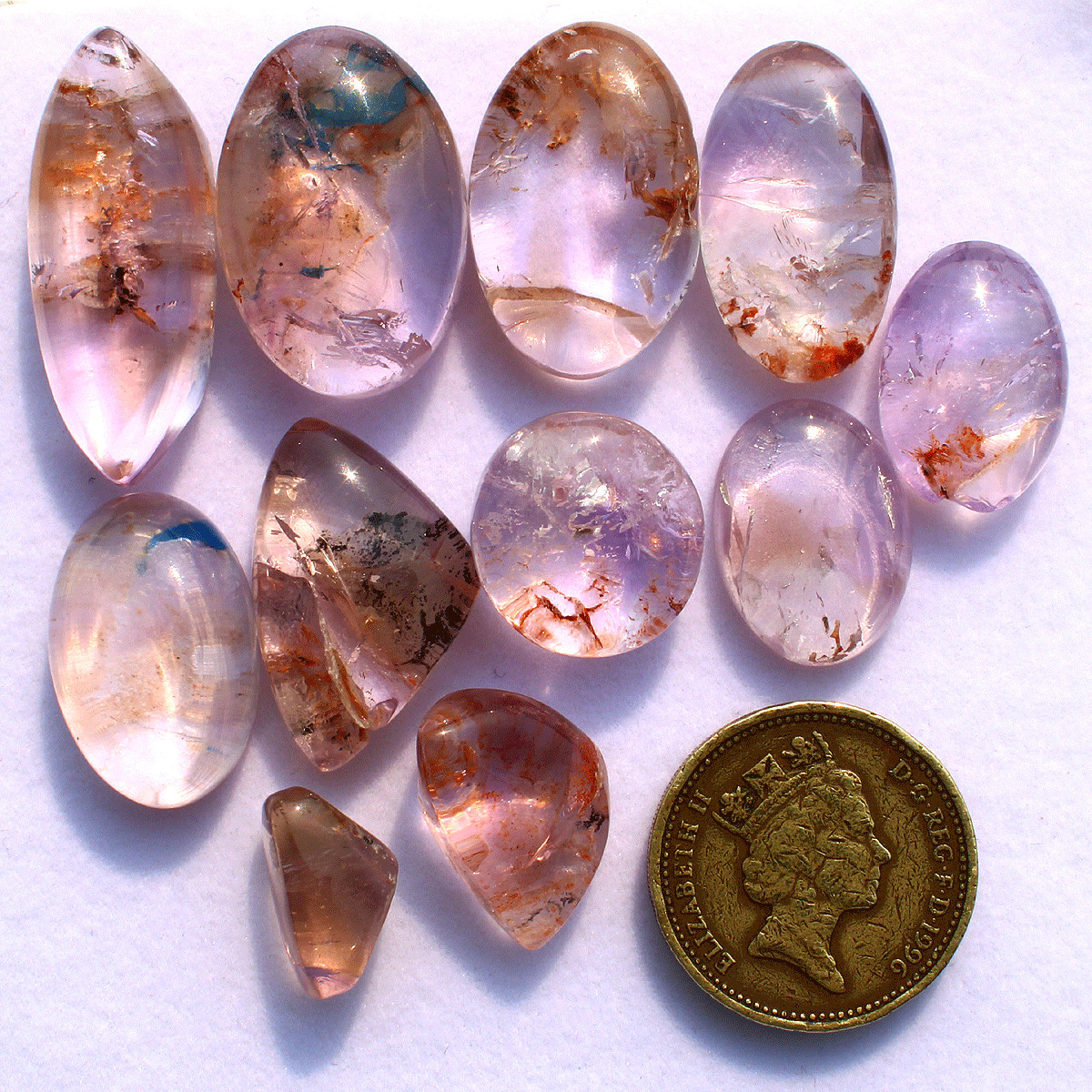 11 Pcs Natural Amethyst Quartz With Matrix 14.1mm-31.8mm Cabochon Gemstones Lot