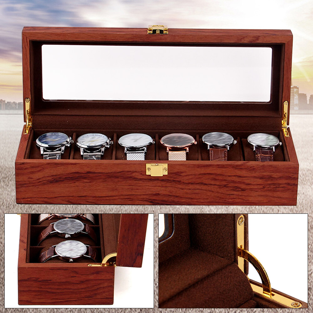6/10/12 slot Luxury Watch Box Jewelry Display Case Organizer Wood Grain