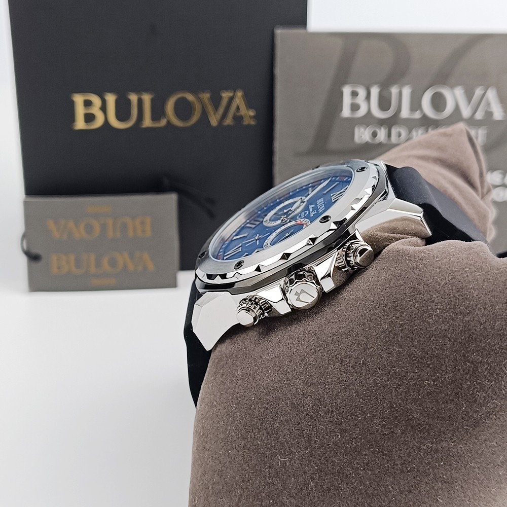 Men’s Bulova Marine Star 98B258 Blue Dial Silicone Strap Chrono Quartz Watch