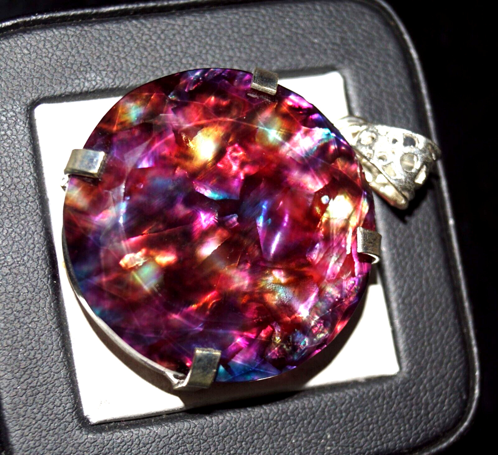 Certified 80.85 Ct Natural Ammolite 925 Silver Round Cut Pendant Loose Gemstone