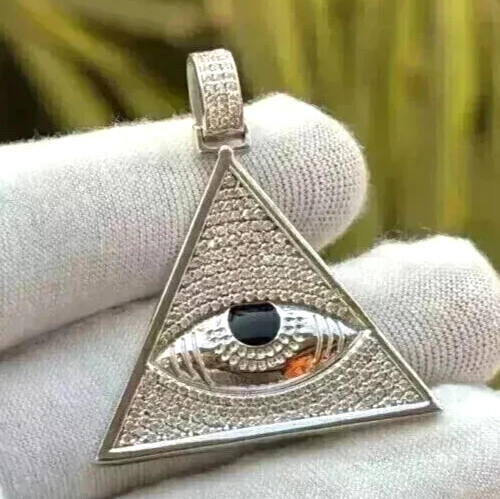 Triangle Shape Eye Pendant Round Cut Simulated Diamond 14K Silver Gold Plated
