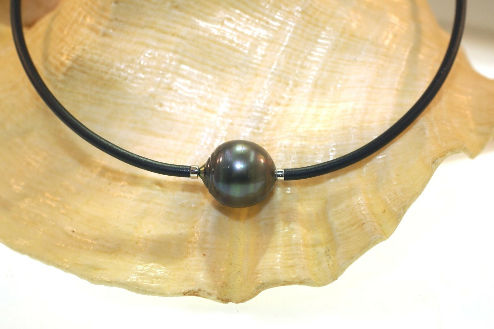 16.0MM TAHITIAN BLACK PEARL AKOYA 925 SILVER BLACK LEATHER CHOKER ADJ 16″-20″ #2