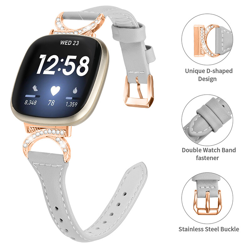 For Fitbit Versa 3/4 Sense/2 Luxury Bling Rhinestone Bracelet Leather Band Strap