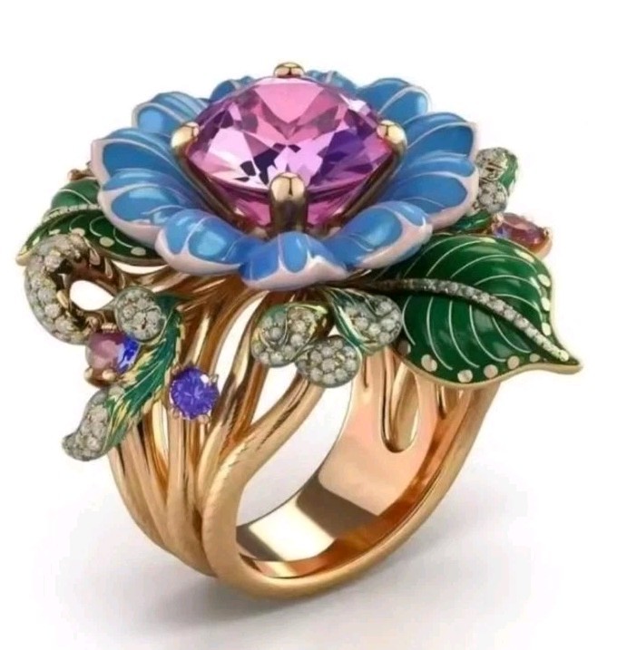 Peony High End Oil Dripped Ring Sz 7 Sizeable