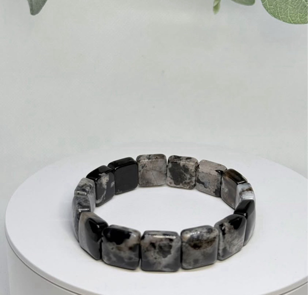 Flower Agate Black Soft Bangle 3.2MM