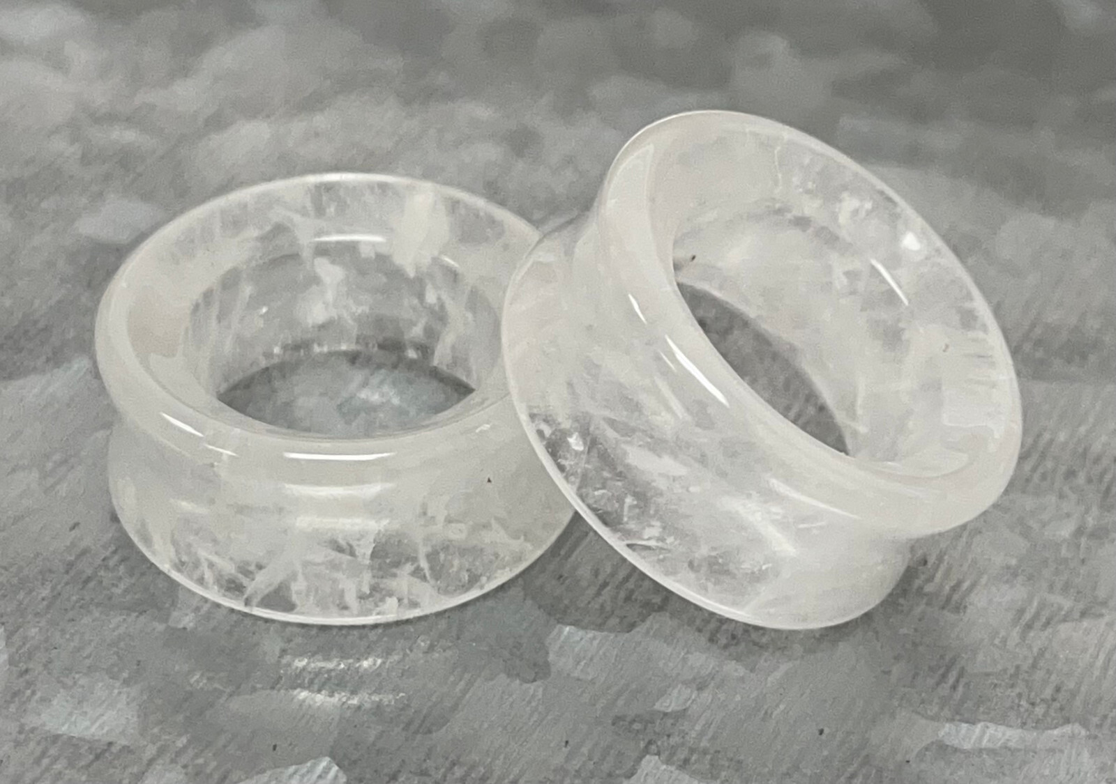 PAIR Clear Quartz Stone Tunnels Organic Gauges Plugs Body Jewelry