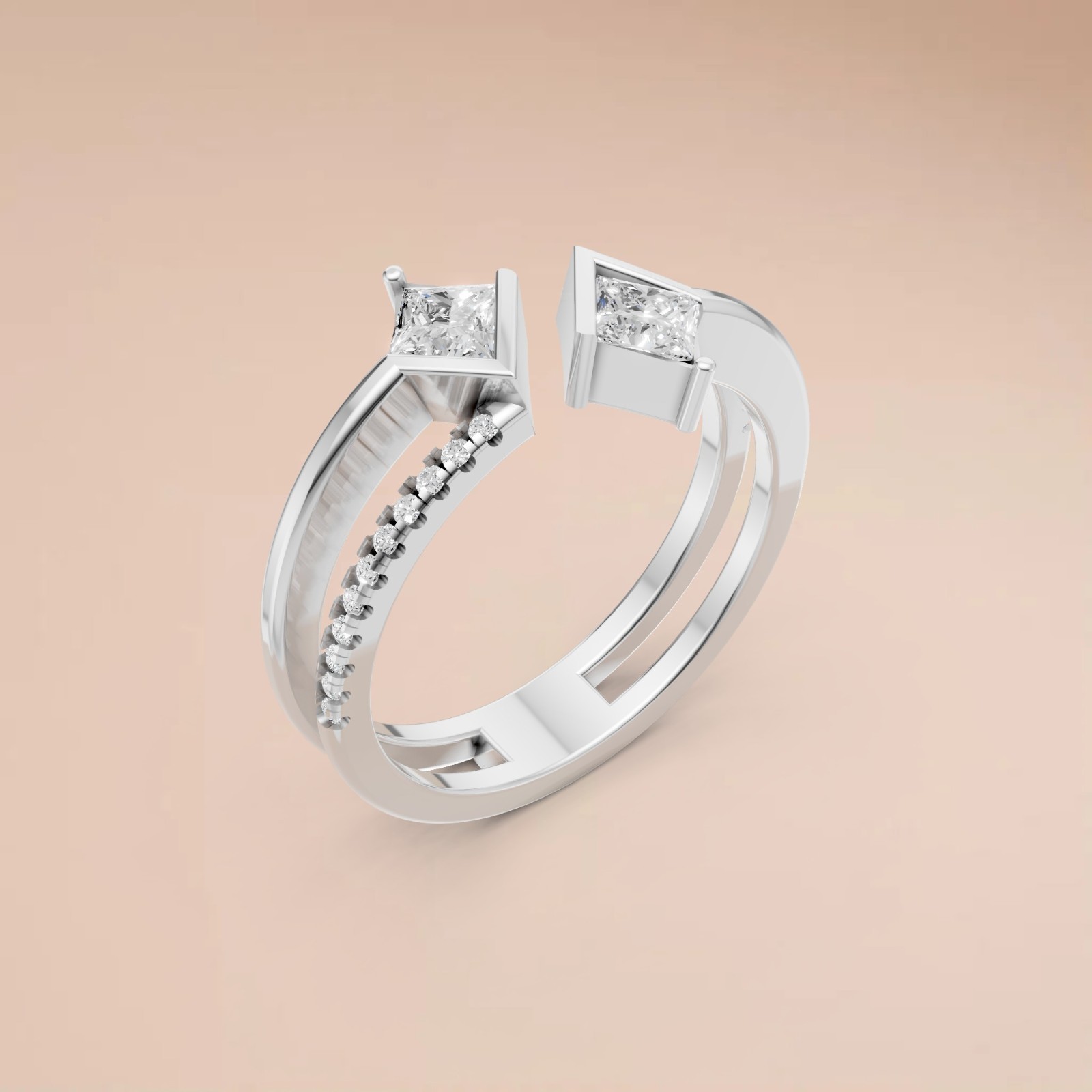 Open Bypass Ring Kite & Round Lab Grown Diamond Pave Setting Stackable Ring