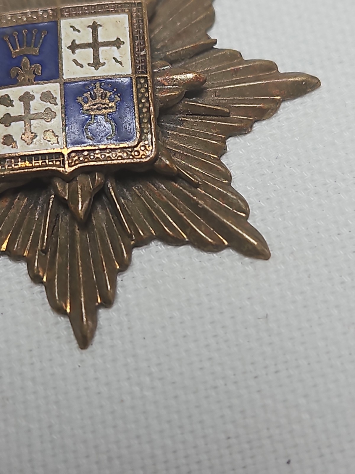 Coat of Arms France 8 Pointed Star Brass Blue and White Enamel Pendant