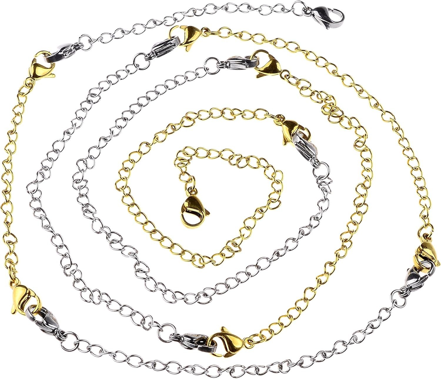 Stylish 8 Pc Gold & Silver Extender Chains for Necklaces and Bracelets, 2-6in