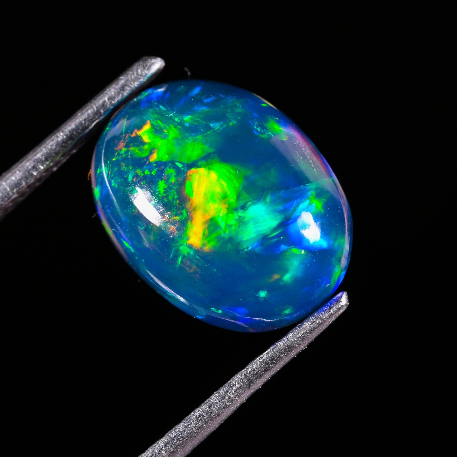 2.15 Ct Natural Ethiopian Multi Fire Black Opal Cabs Loose Gemstone 11X8X4 MM