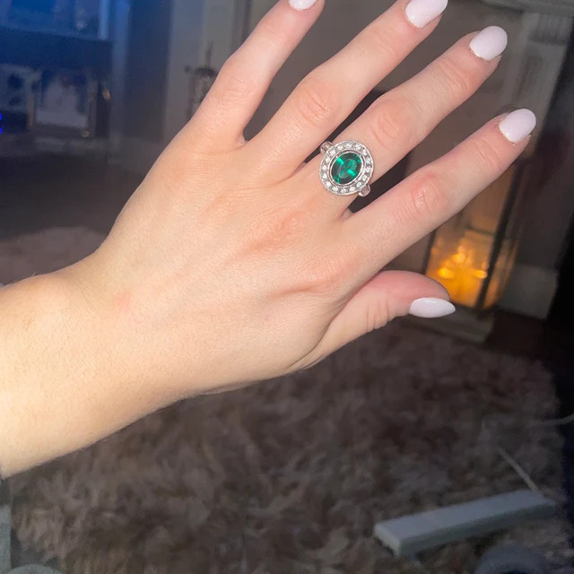2 Ct Green Oval Cut CZ Art Deco Emerald Min Century Engagement 925 Silver Ring
