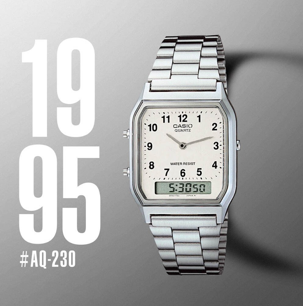 Casio AQ-230A-7B NEW Men’s Watch Analog/Digital Silver Stainless Steel