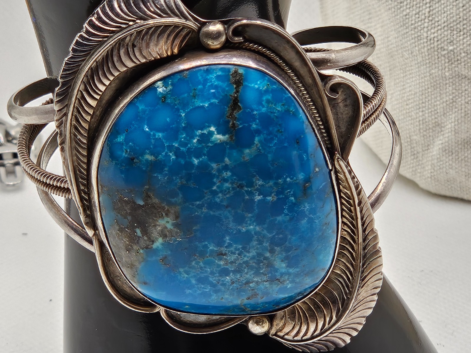 Native American Vintage Sterling Silver Jewelry with Large Turquoise Stone