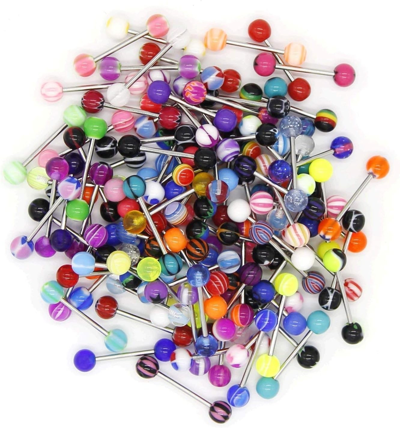 Versatile 110Pcs Tongue Rings: 14g Stainless Steel with Color Options for All