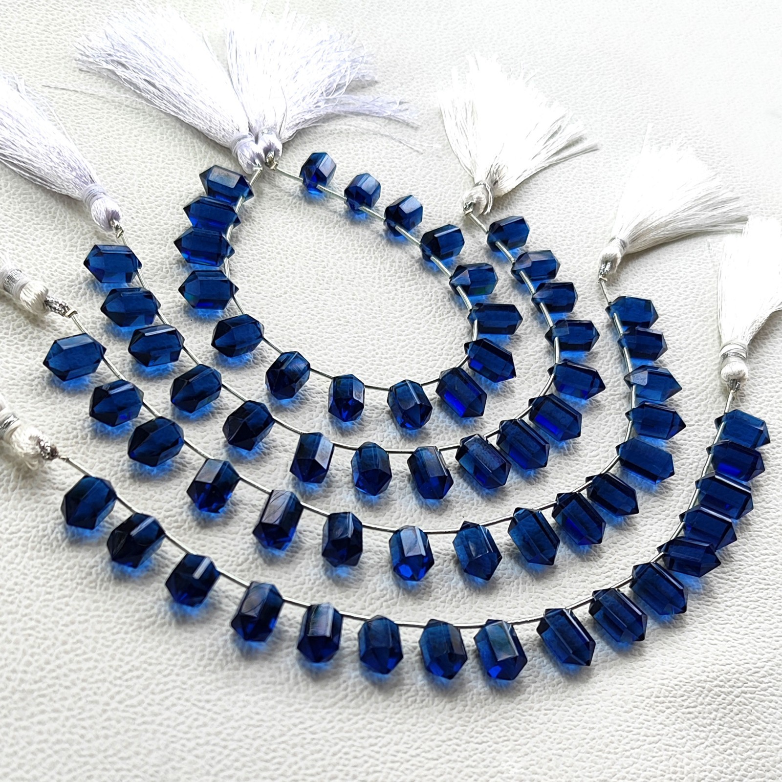 7.5″ London Blue Topaz Color Hydro Quartz 14×7 mm Faceted Crystal Point Beads
