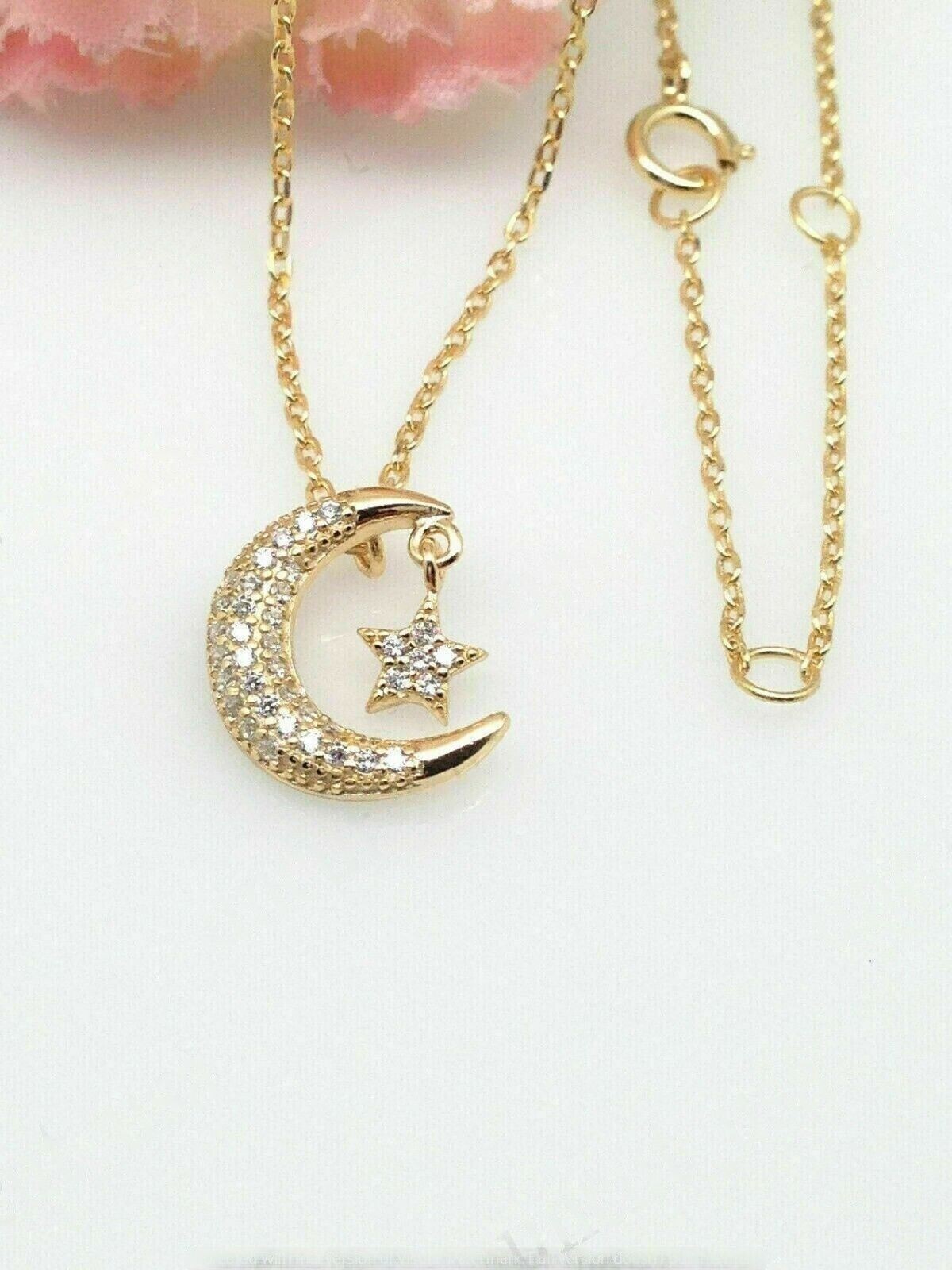 1.20 Ct Round Cut Created Diamonds Crescent Moon Pendant 14K Yellow Gold Finish