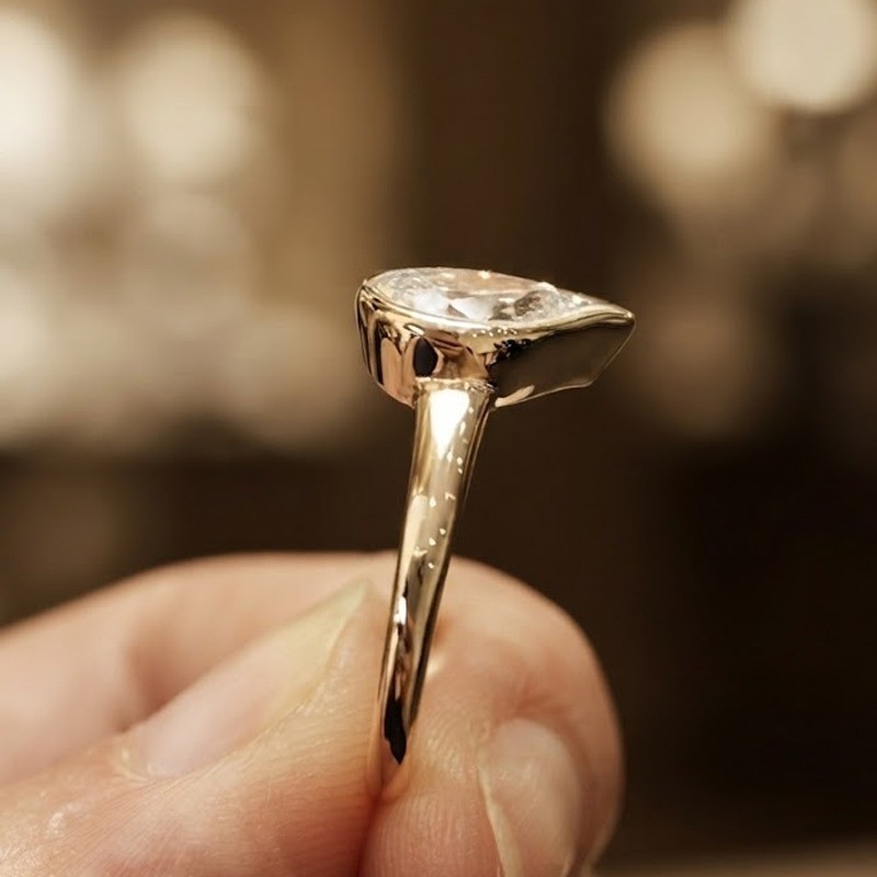 1.90 CT Pear Cut Moissanite Bezel Set Engagement Ring in 14K Yellow Gold Plated