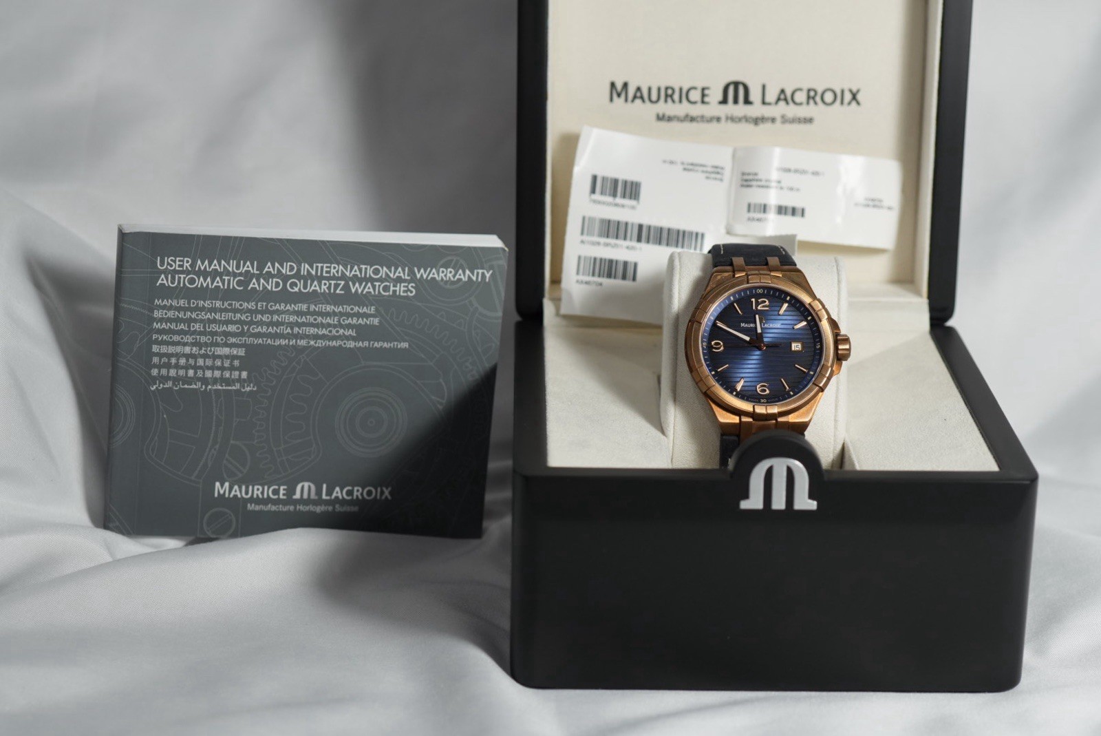 1/500 Maurice Lacroix AIKON Bronze Quartz 44mm Blue Dial Date 100m Box Papers