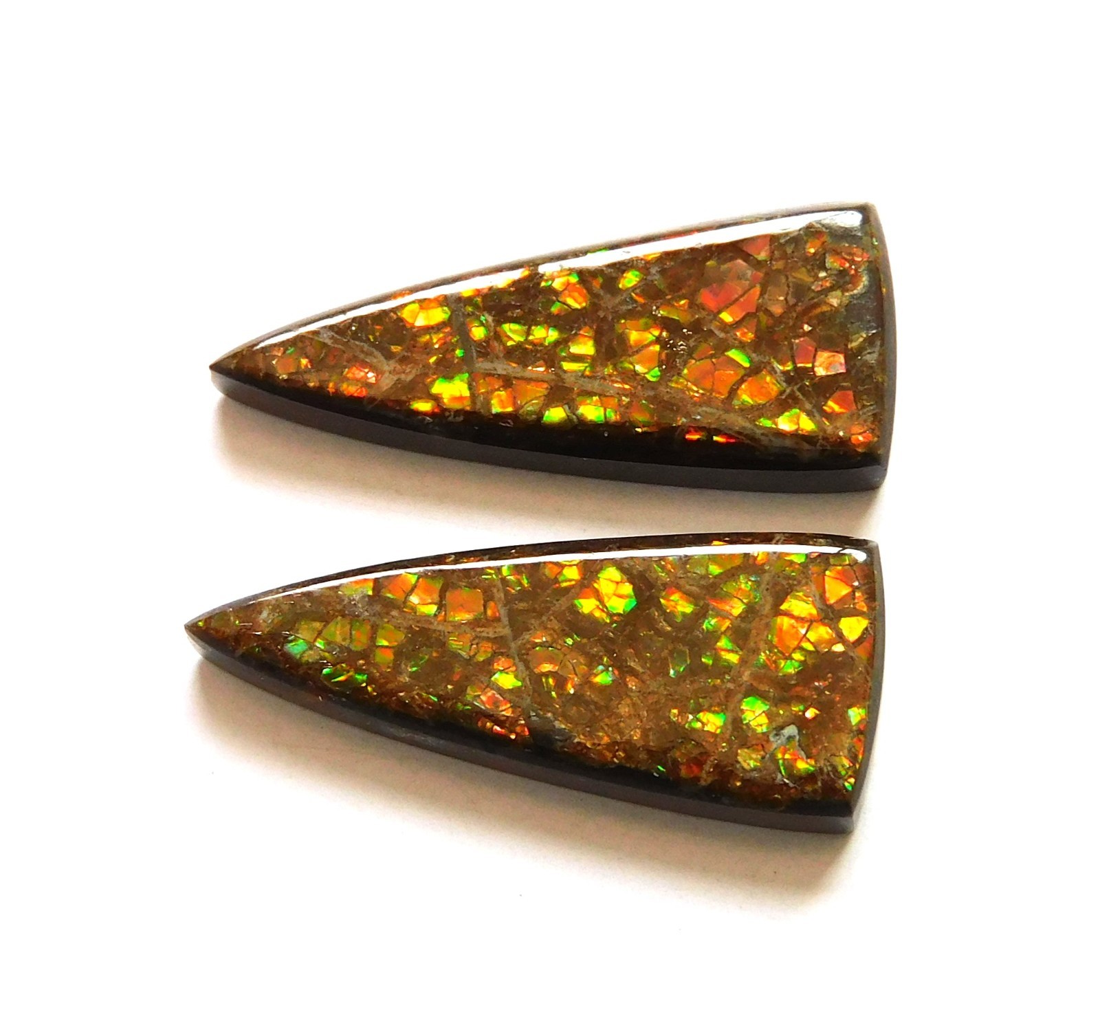 13.90 Cts Natural Ammolite (21.2mm X8.8 mm each) Loose Cabochon Match Pair NG04