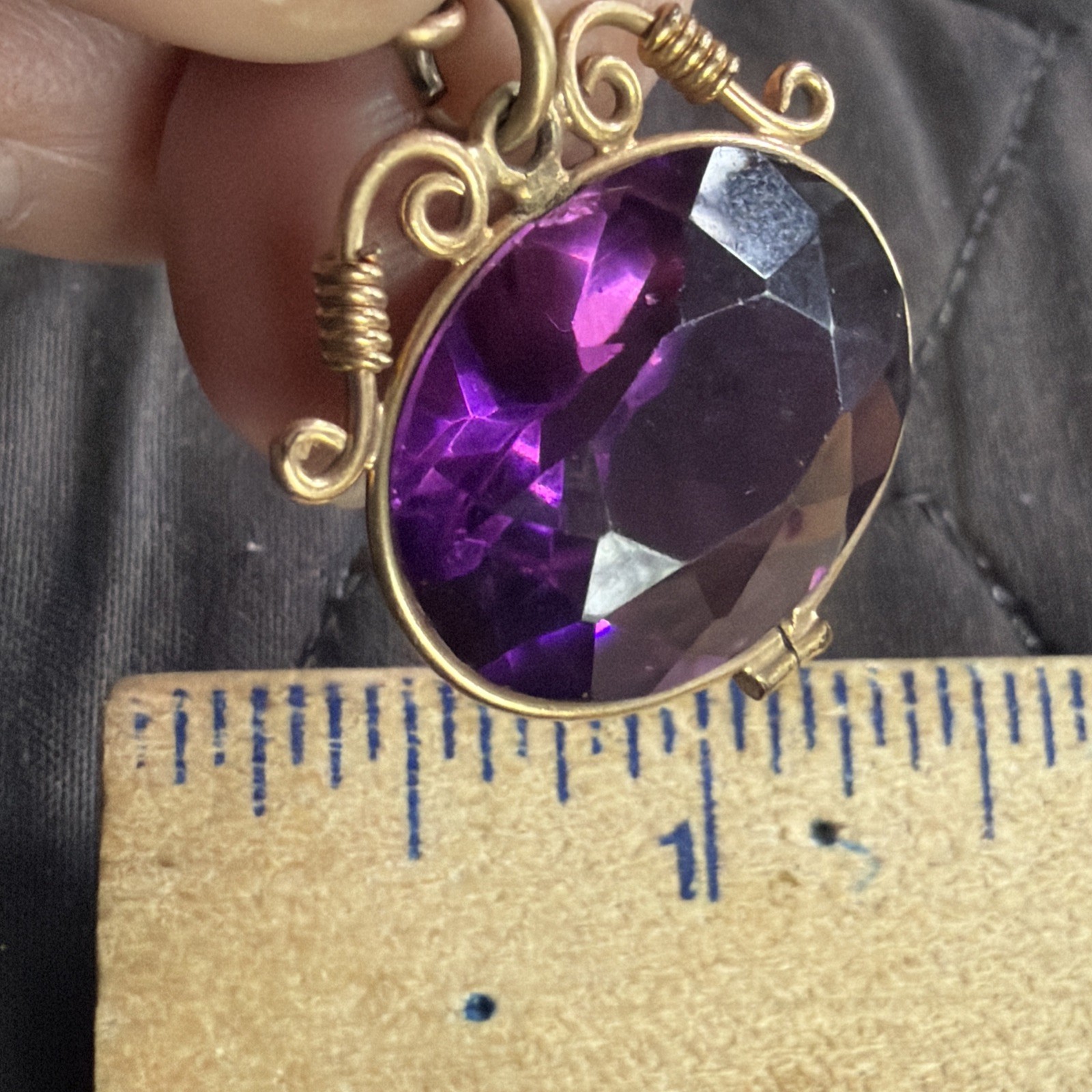 Victorian 23g Watch Chain 13” Gold Filled H.B. Co Gold Fill Purple Crystal Fob