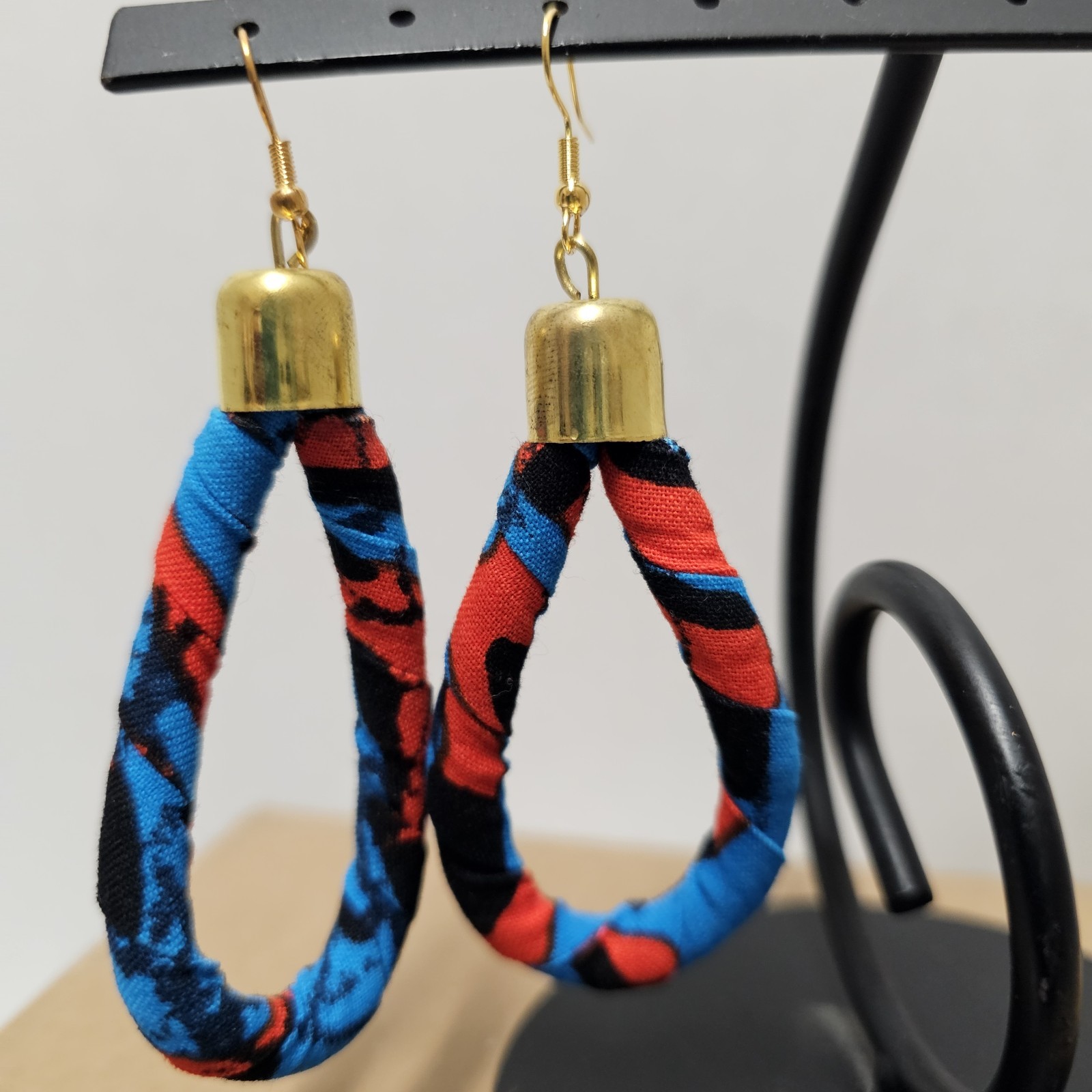 African- Handmade- Kitenge- Cloth Teardrop Earrings- Kenya- New- A