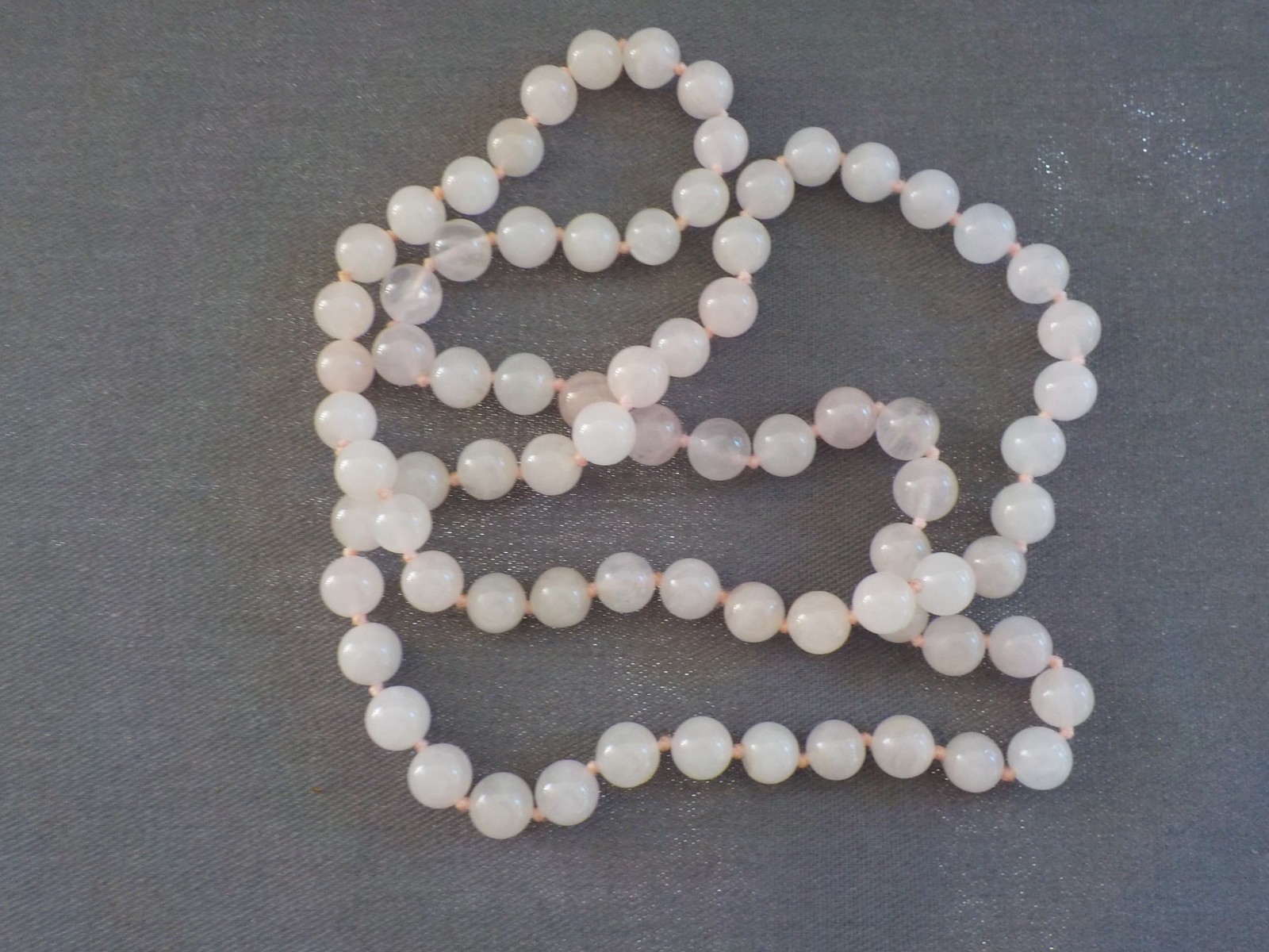 Light Pink Quartz & Green Stone (2) Single Strand Necklace Knotted Bead No Clasp