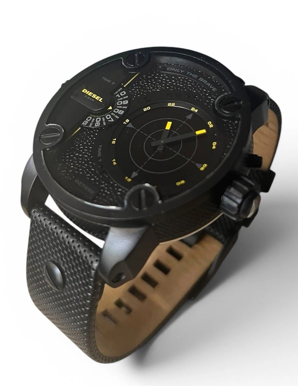 Diesel DZ7292 Little Daddy Only The Brave Black Leather Men’s Watch 57mm
