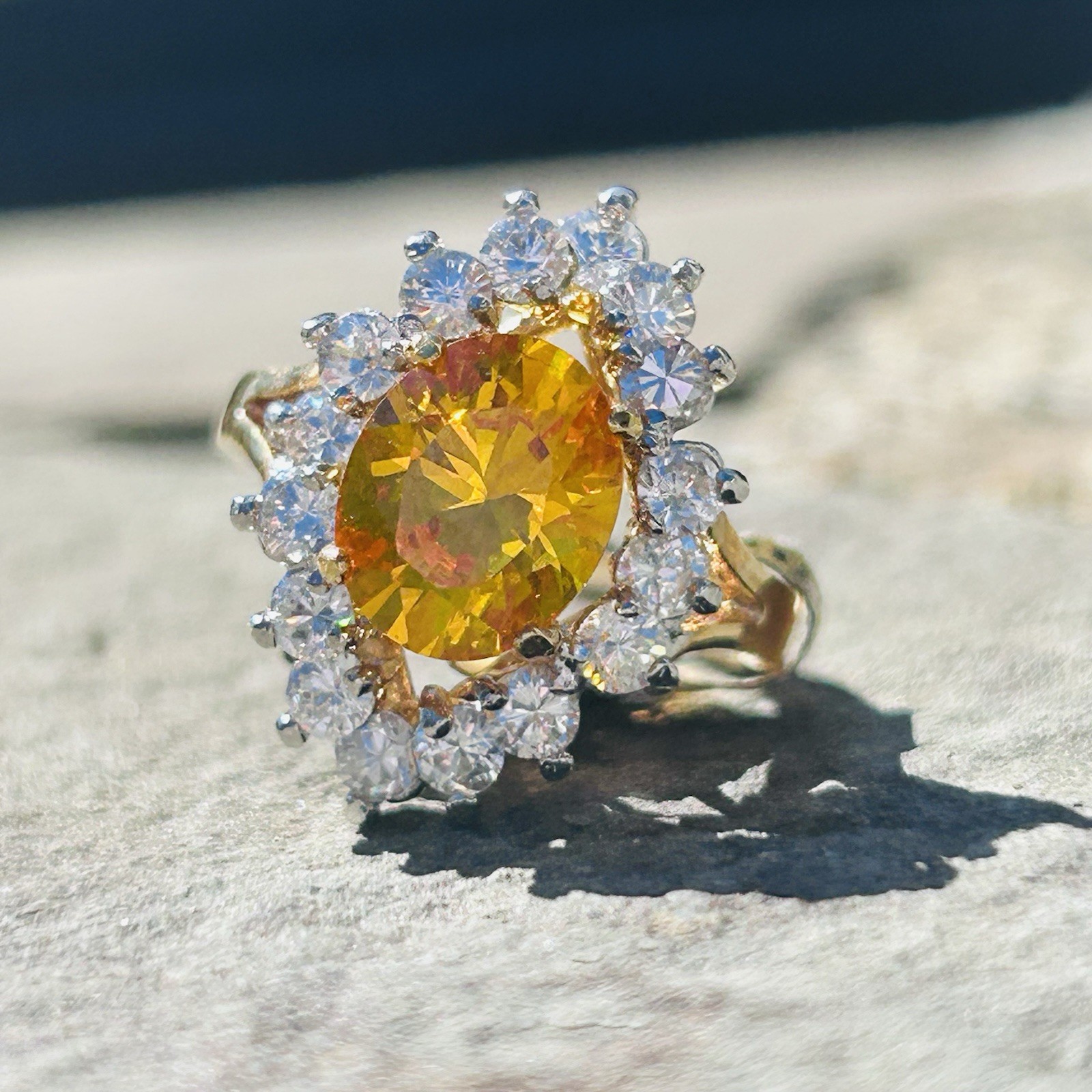 Vintage Cocktail Ring 14K Electroplate Gold Tone Cubic Zirconia Dura-Klad Size 8