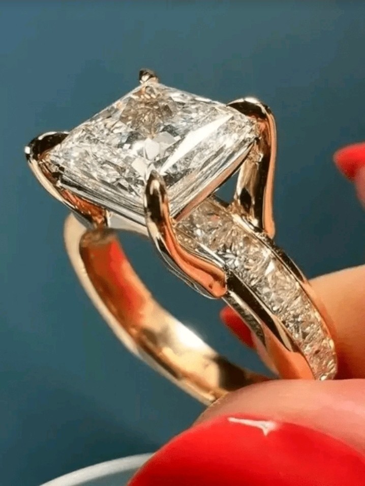 14K Gold-Plated Copper Square White/Colorless CZ And Inlay Ring Size 8