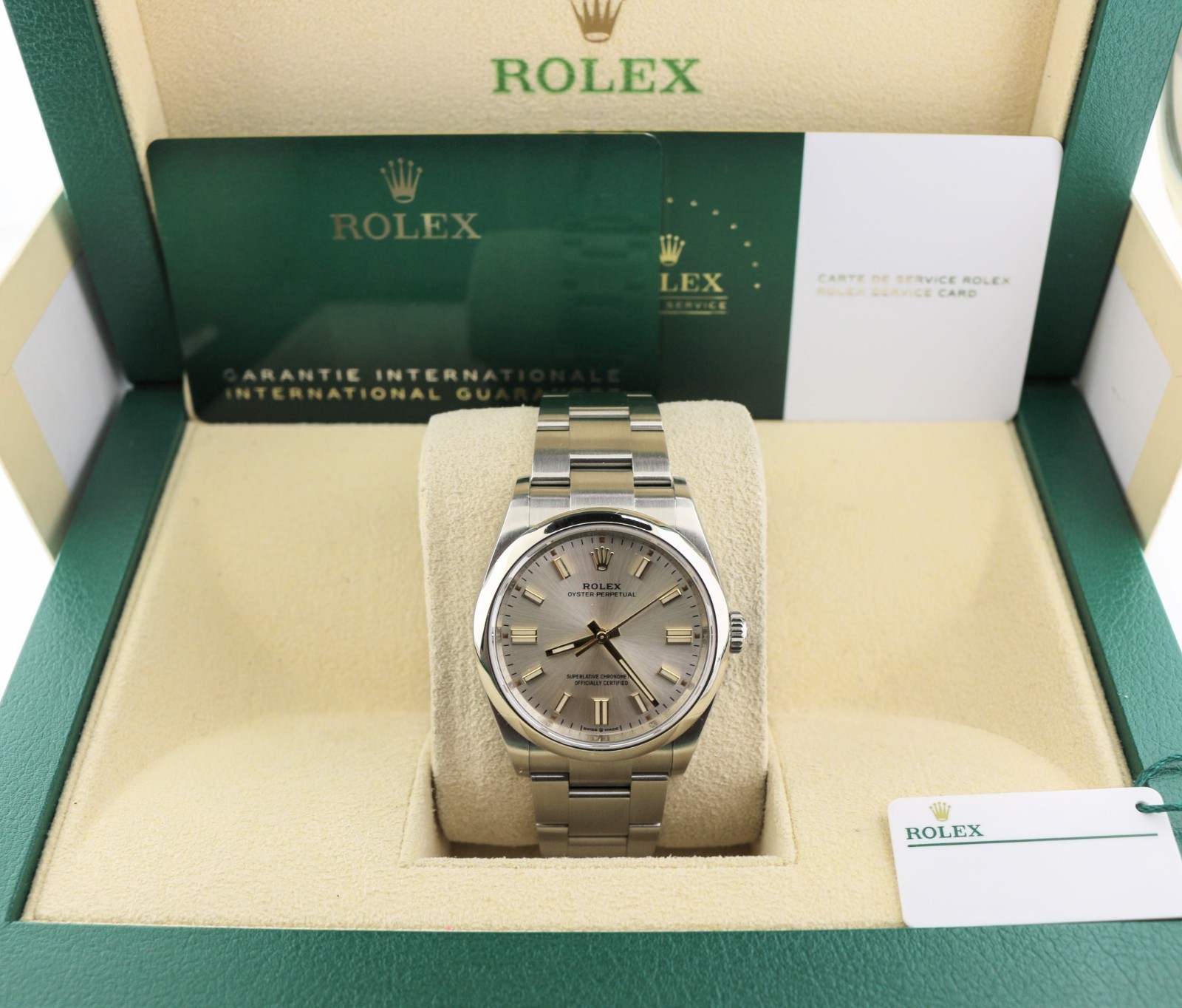 2021 Rolex Oyster Perpetual 126000 Silver Stick Dial SS Oyster With Papers 36mm