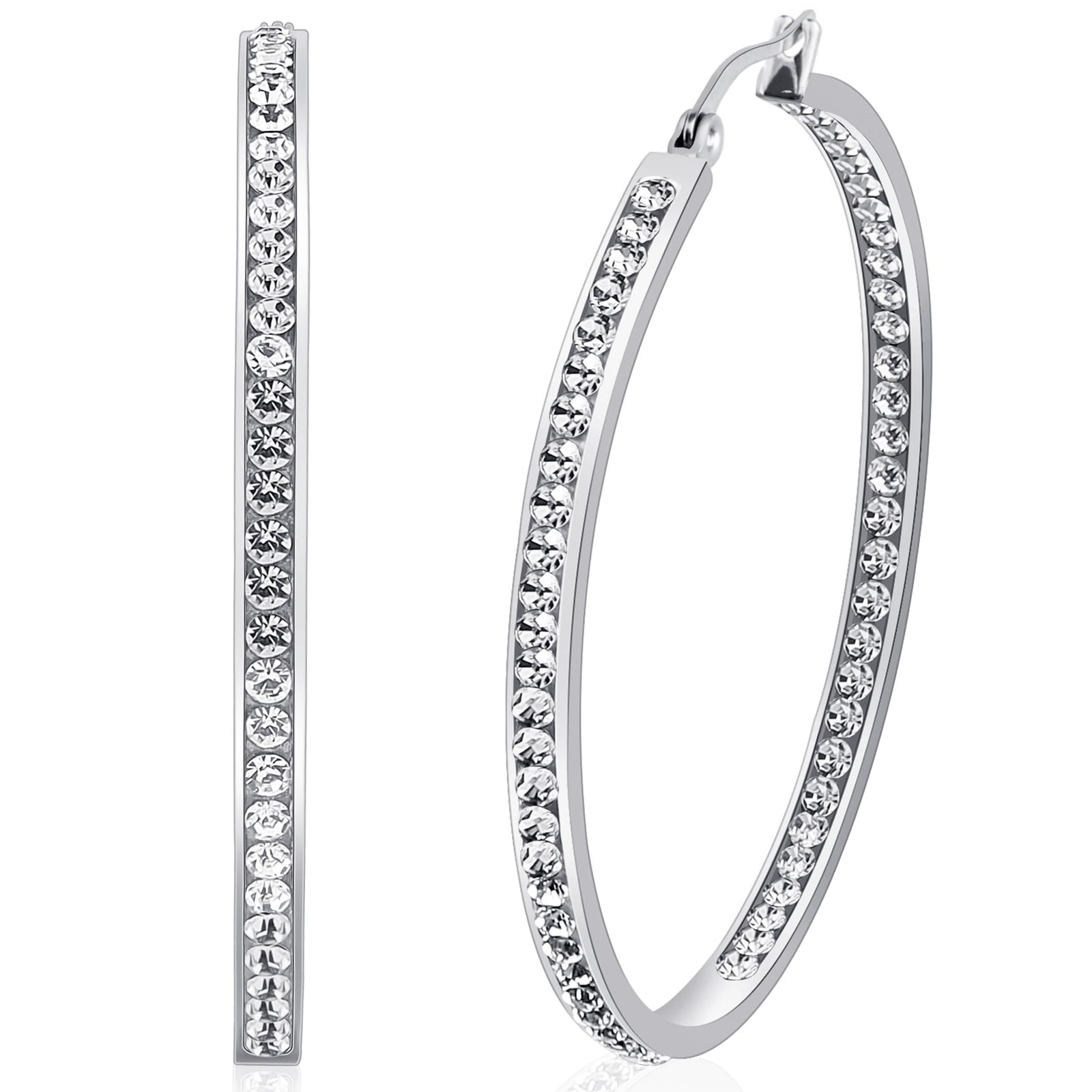Silver Hoop Earrings for Women, Stainless Steel Earrings, Diamond Earrings, Dang