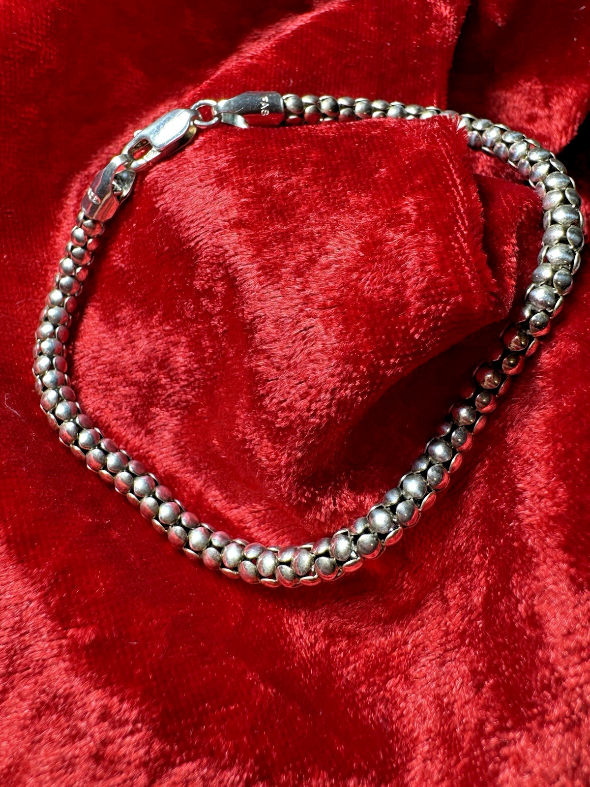 Sterling Silver 925 Chain Bracelet Popcorn Lobster Clasps 7.5”