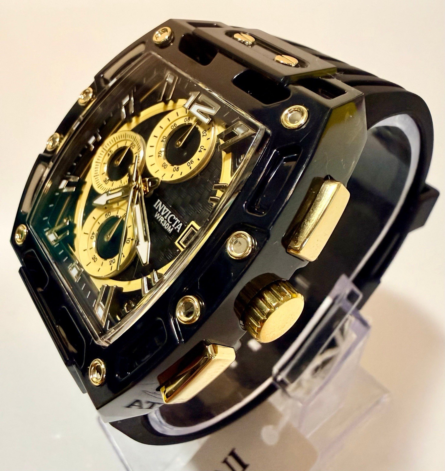 Invicta 70148 S1 Rally 48mm Black and Gold Chronograph Quartz Silicone Strap NIB