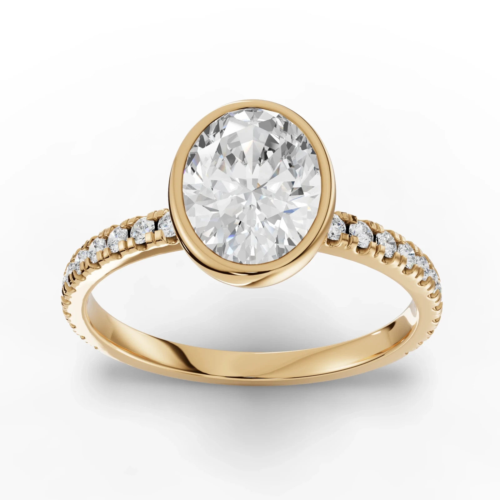 1.84 Ct Oval Solitaire With Bezel Lab Grown Diamond Pavé Ring 18K Yellow Gold