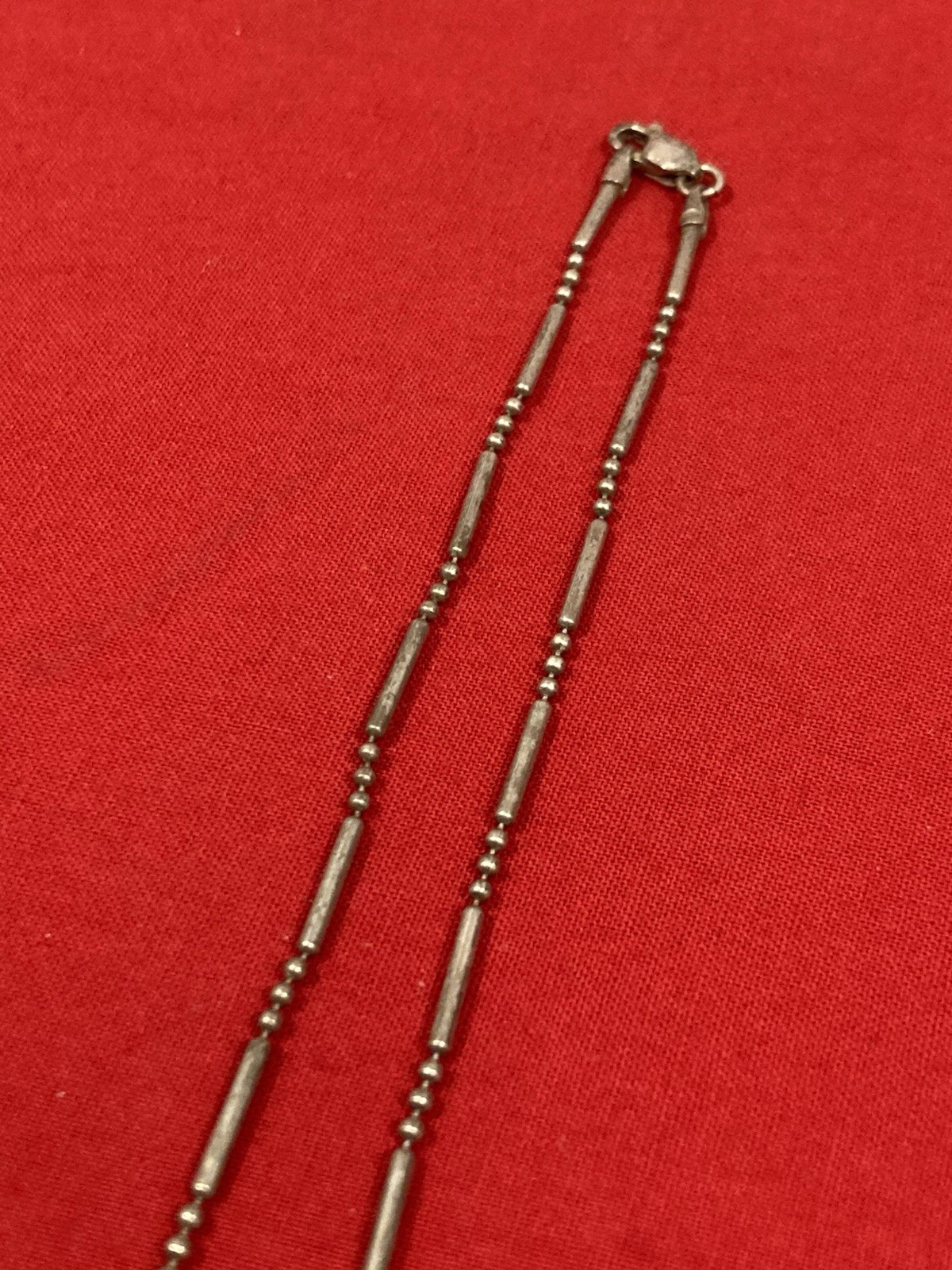 Vintage Signed 925 Sterling Silver Bead Ball Bar Rice Style Chain Necklace 24”
