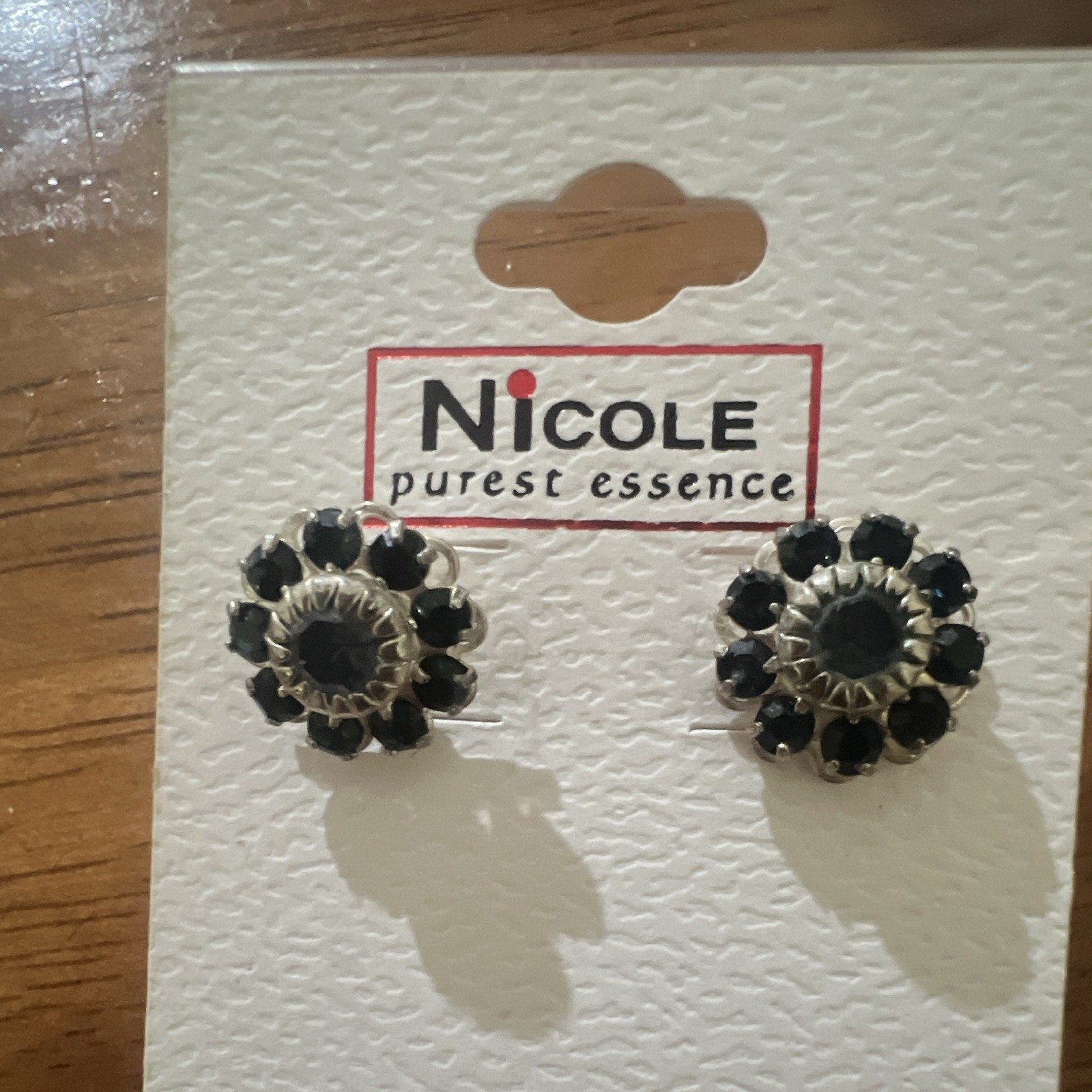 Nicole Black Crystal Rhinestone Flower Cluster Stud Earrings Silver Tone