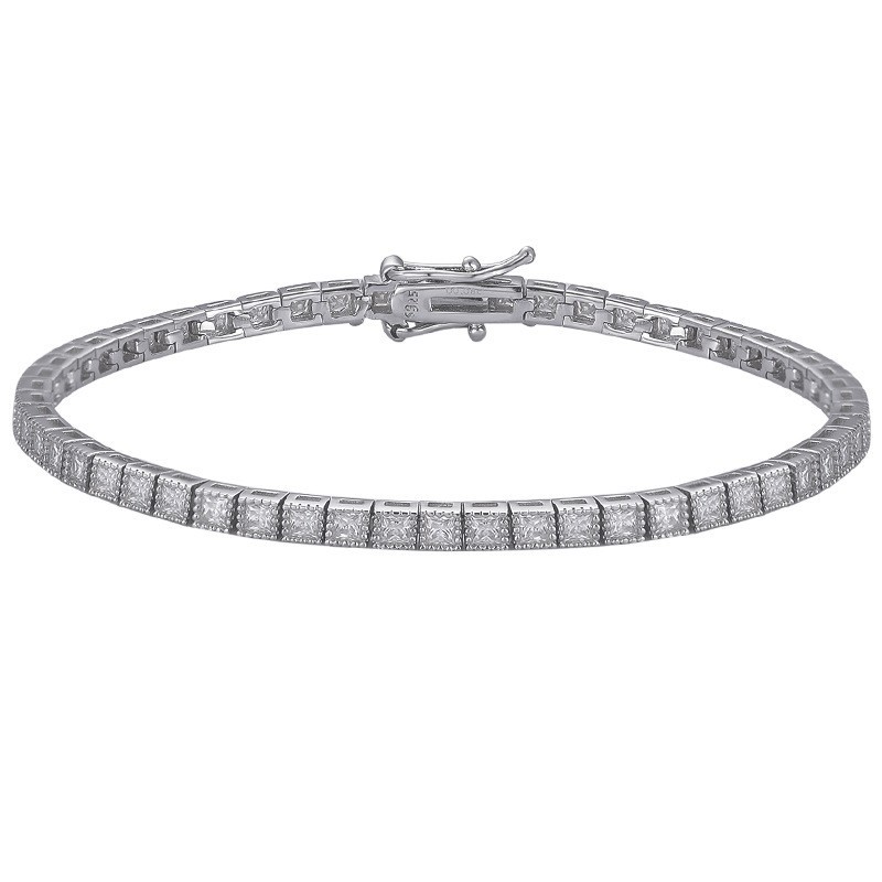 D VVS1 Princess Cut Moissanite Tennis Bracelet Men Women 925 Sterling Silver GRA