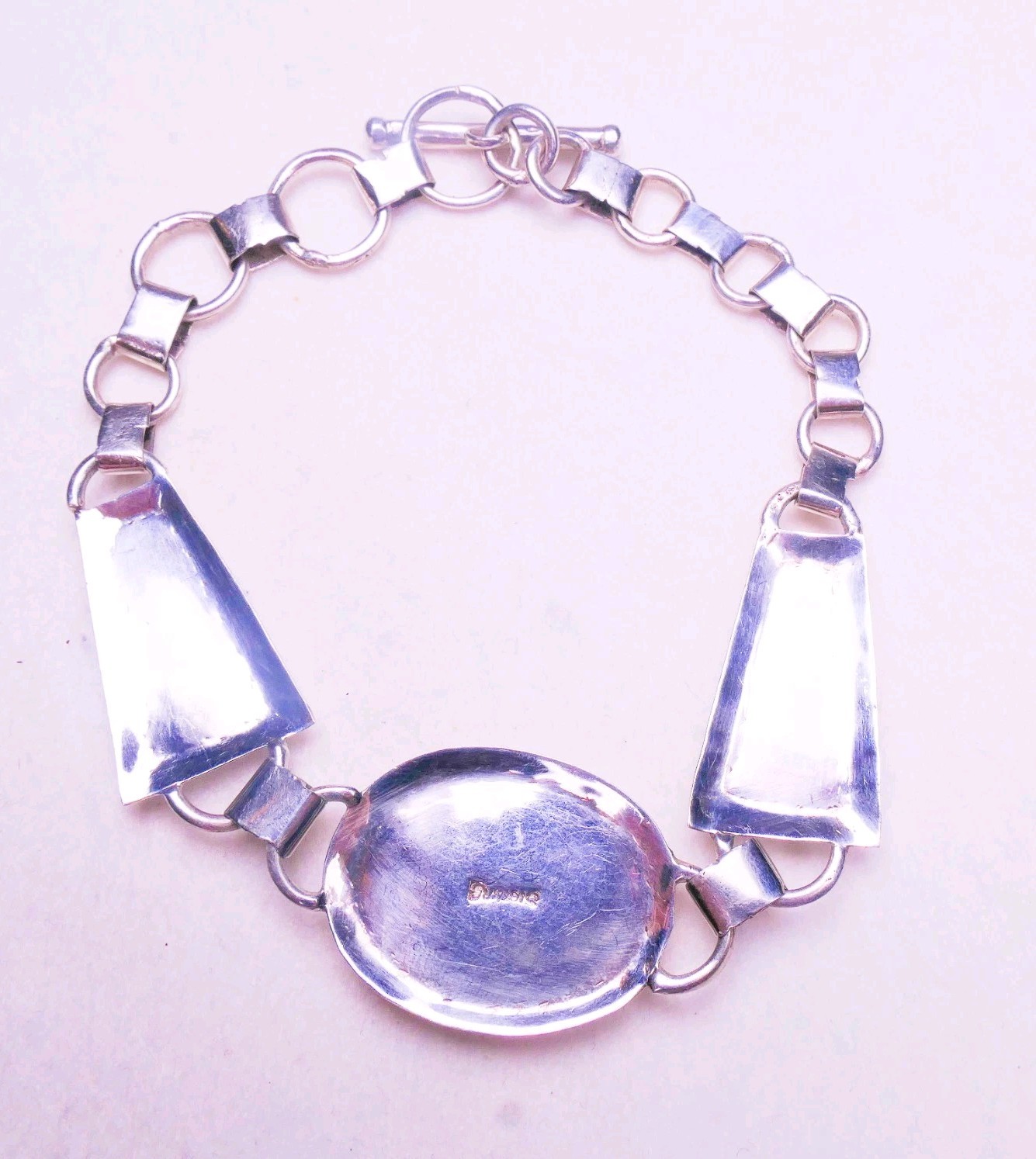 Native Sterling Silver Multi-Gemstone Inlay Cobblestone Toggle Bracelet 17.55g