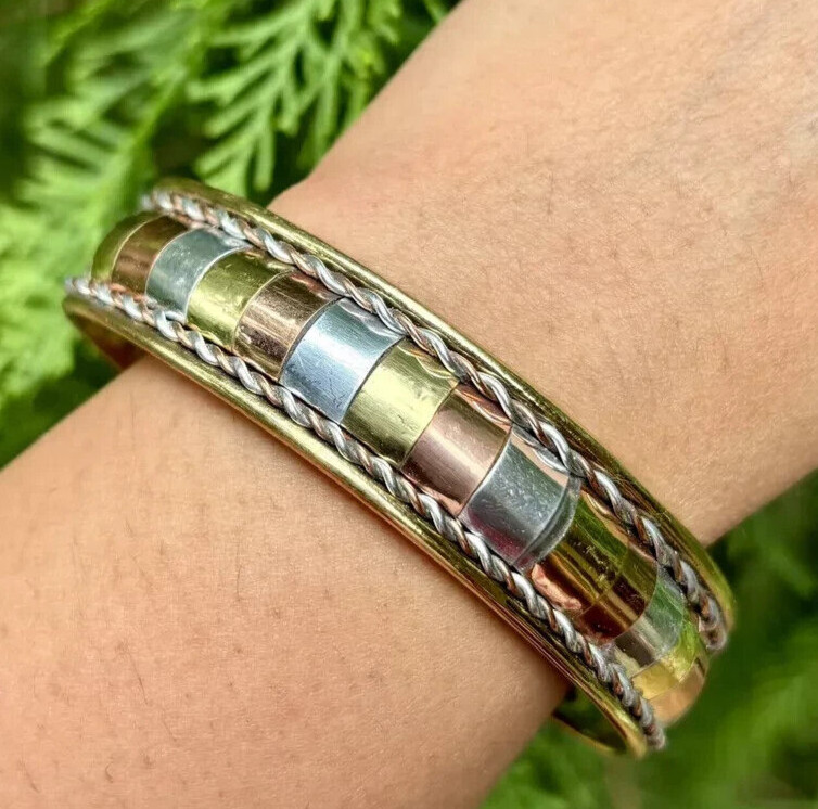 1Pc Pure Ashtadhatu Copper Brass Silver Healing Bangle Cuff Bracelet Spiritual